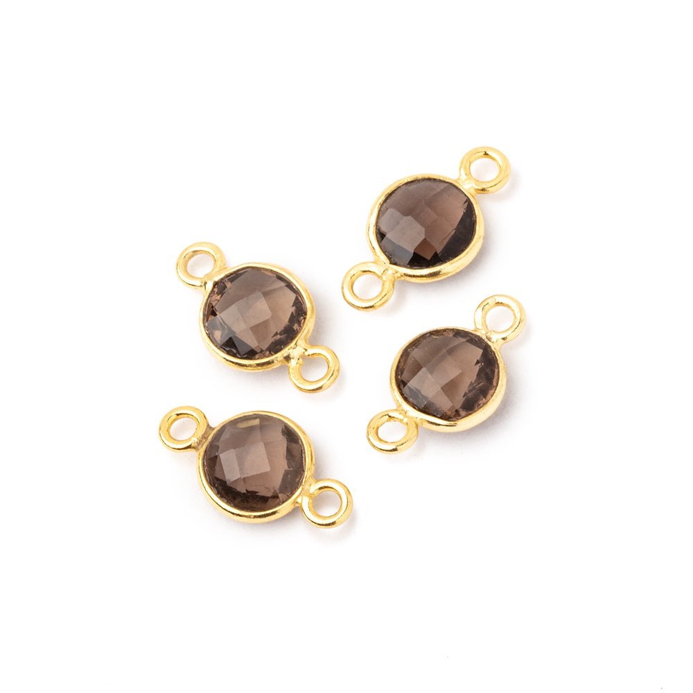 7mm Vermeil Bezel Smoky Quartz Faceted Coin Connector Set of 4 pieces (ONLINE ORDER ONLY)
