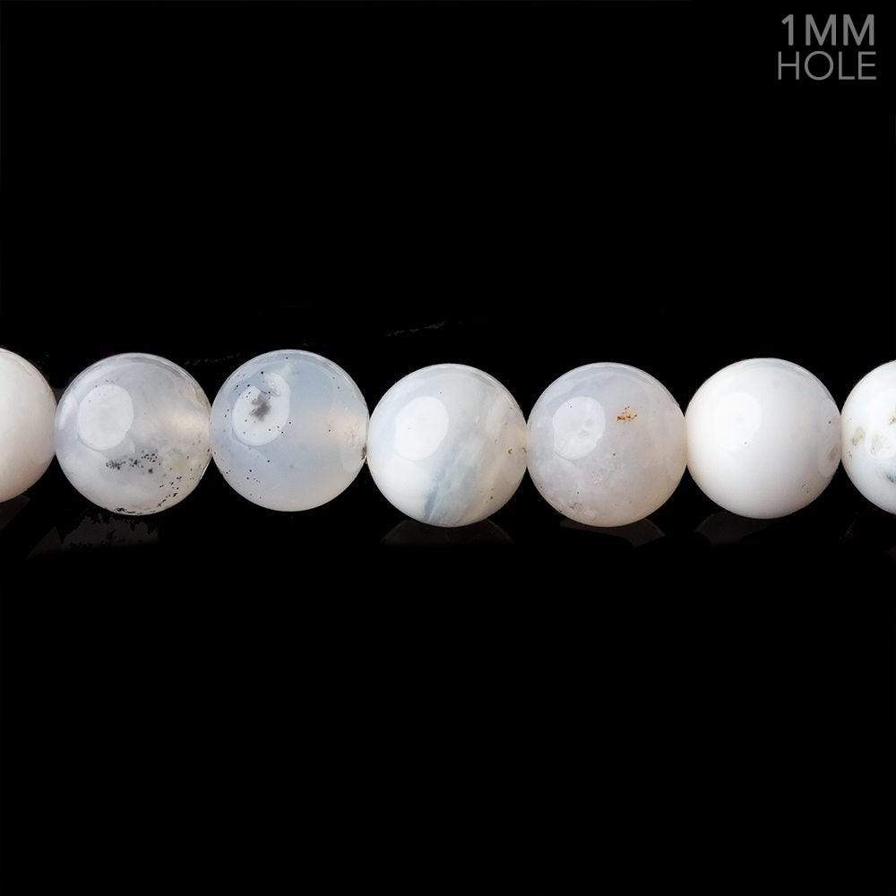 7mm White Dendritic Opal plain round large hole beads 16 inch 59 pieces (ONLINE ORDER ONLY)