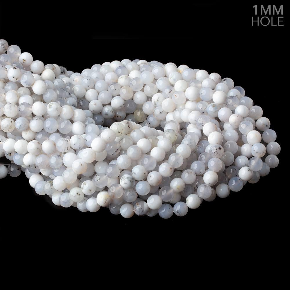 7mm White Dendritic Opal plain round large hole beads 16 inch 59 pieces (ONLINE ORDER ONLY)