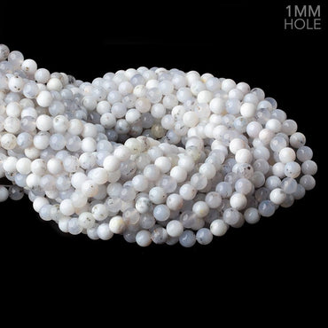 7mm White Dendritic Opal plain round large hole beads 16 inch 59 pieces (ONLINE ORDER ONLY)