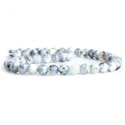 7mm White Dendritic Opal plain round large hole beads 16 inch 59 pieces (ONLINE ORDER ONLY)
