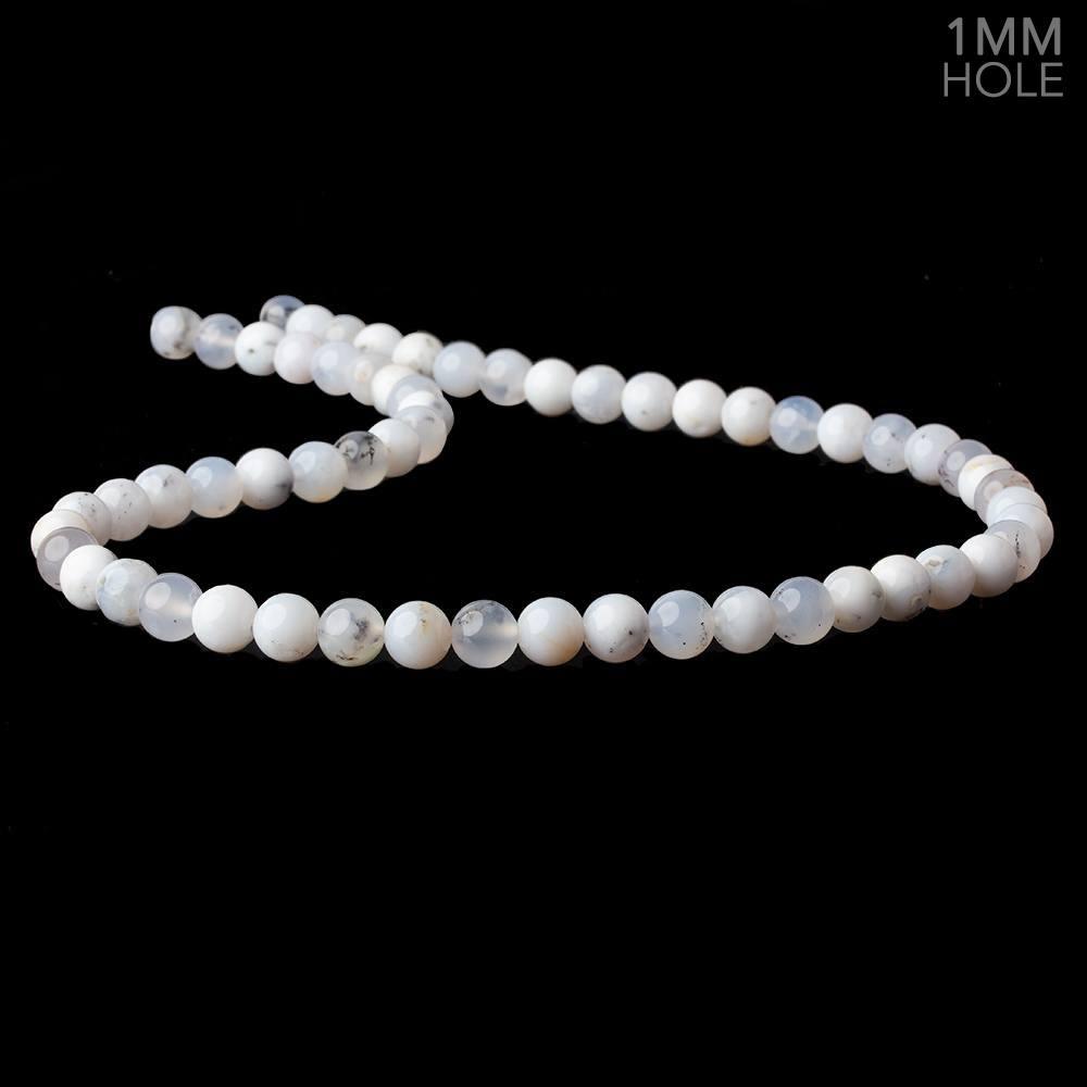 7mm White Dendritic Opal plain round large hole beads 16 inch 59 pieces (ONLINE ORDER ONLY)