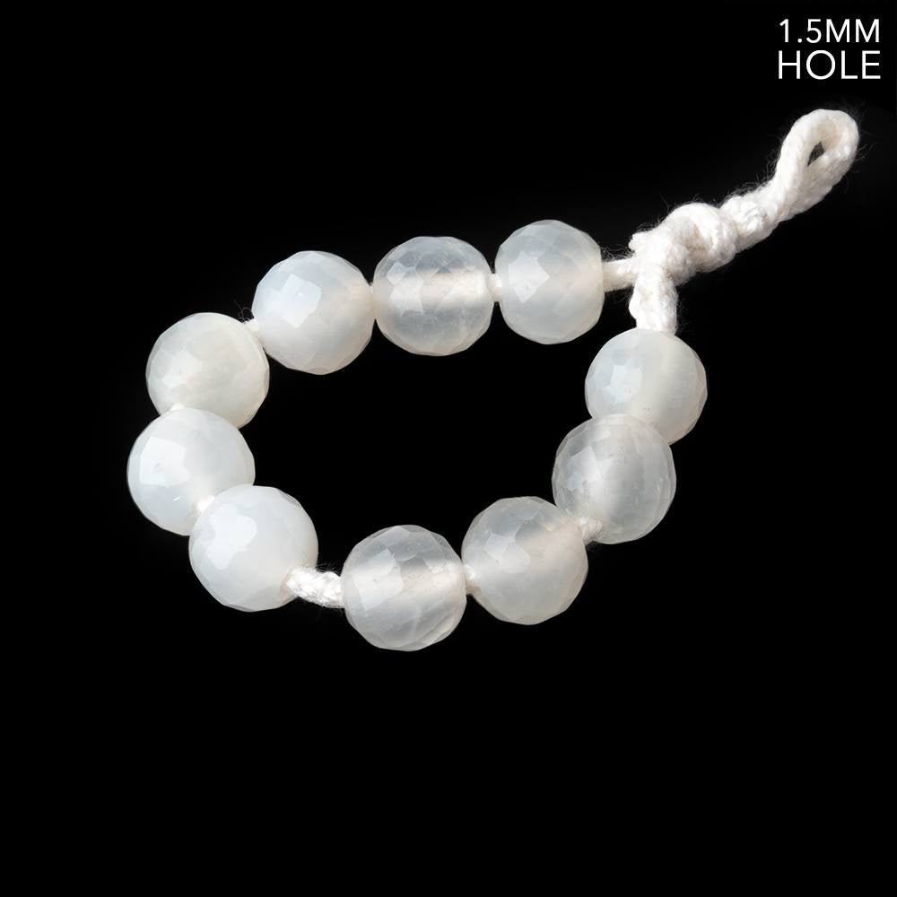 7mm White Moonstone 1.5mm Large Hole Faceted Rounds Set of 10 (ONLINE ORDER ONLY)