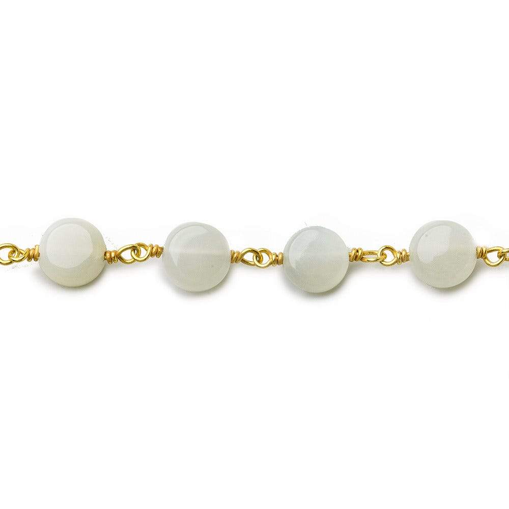 7mm White Moonstone plain coin Vermeil Chain by the foot (ONLINE ORDER ONLY)