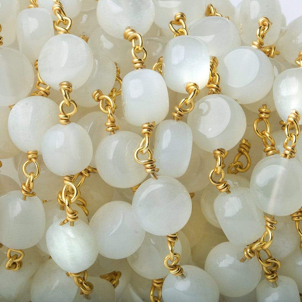 7mm White Moonstone plain coin Vermeil Chain by the foot (ONLINE ORDER ONLY)