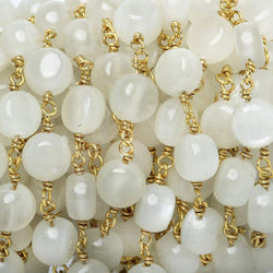 7mm White Moonstone puffy plain coin Black Gold .925 Silver Chain by the foot 23 pcs AA (ONLINE ORDER ONLY)