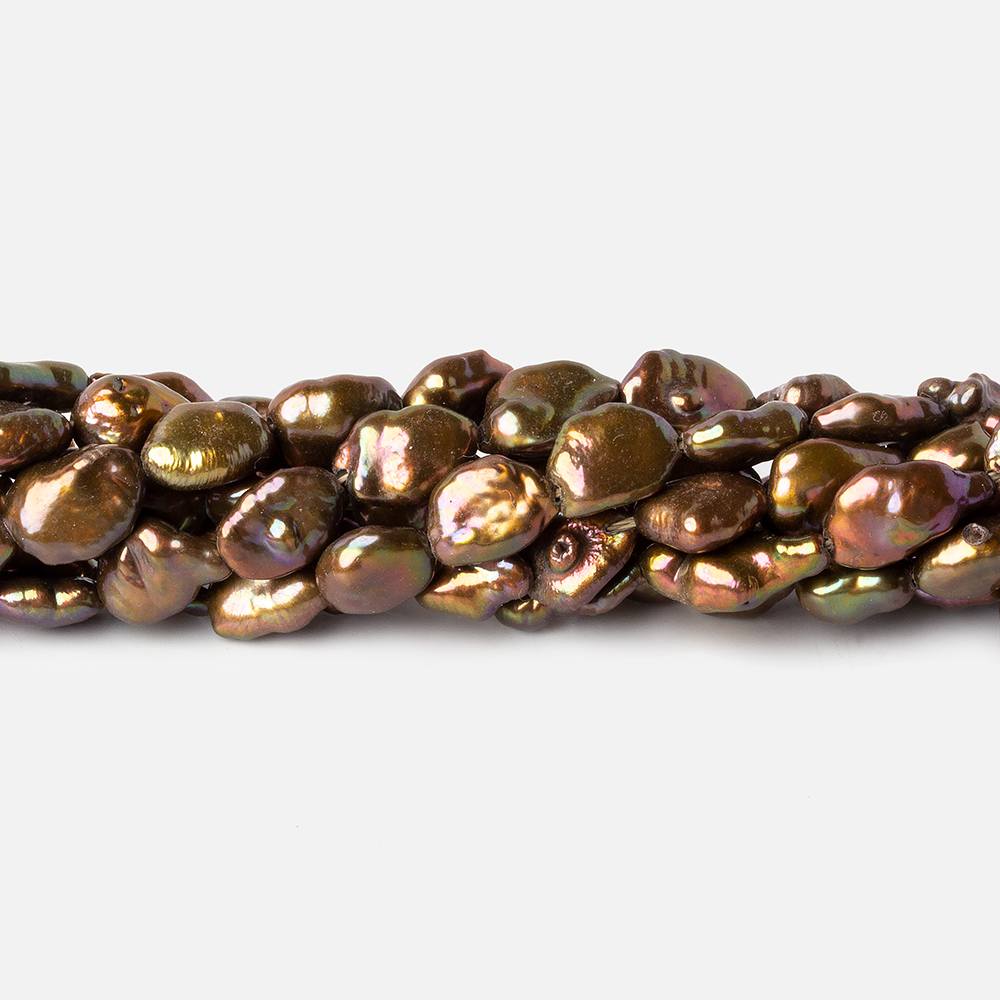 7x11-6x8mm Greenish Copper Brown straight drilled Keshi Pearls 16 inch 40 beads A (ONLINE ORDER ONLY)