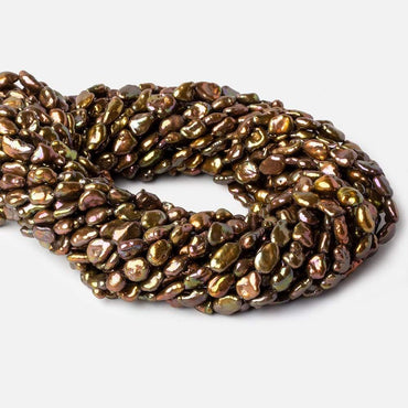 7x11-6x8mm Greenish Copper Brown straight drilled Keshi Pearls 16 inch 40 beads A (ONLINE ORDER ONLY)