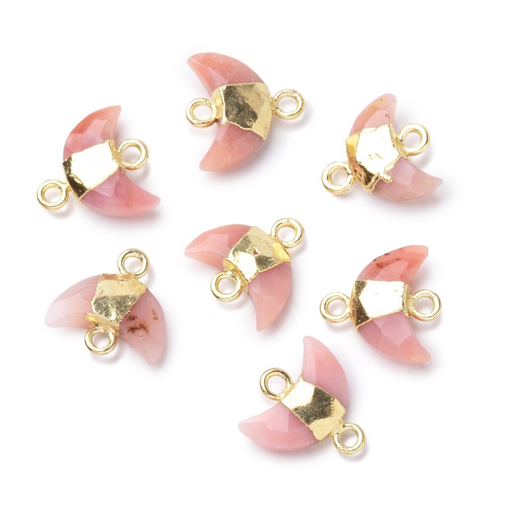 7x11mm Gold Leafed Pink Peruvian Opal Faceted Crescent Moon 1 Focal Connector (ONLINE ORDER ONLY)
