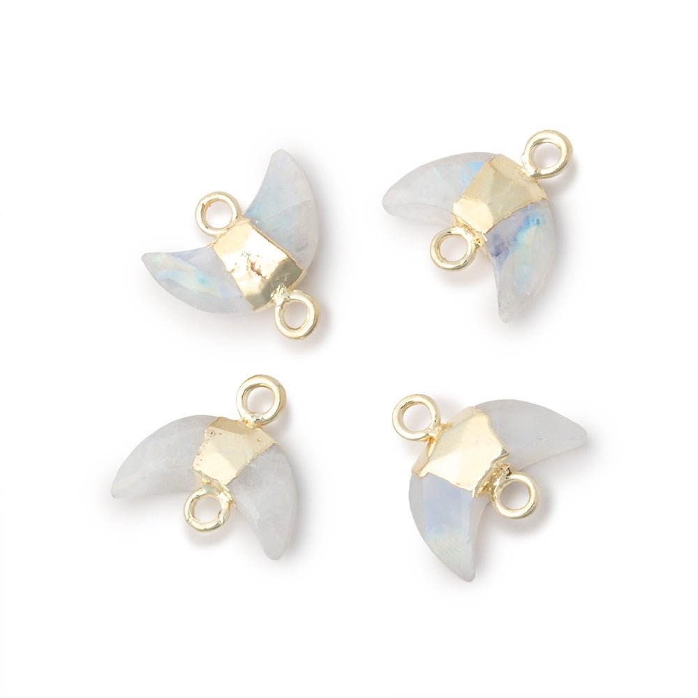 7x11mm Gold Leafed Rainbow Moonstone Faceted Crescent Moon 1 Focal Connector (ONLINE ORDER ONLY)