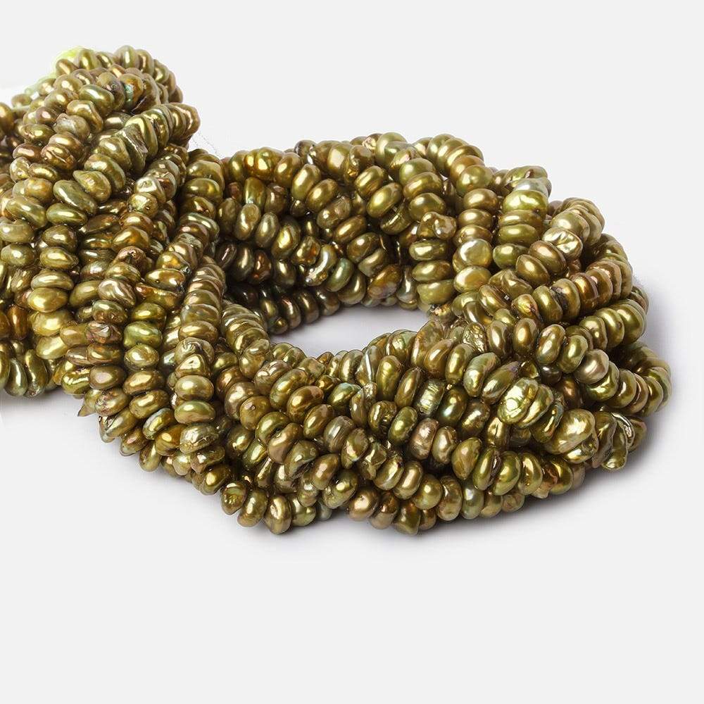 7x3mm Copperish Green Center Drill Keshi 16 inch 108 Freshwater Pearls (ONLINE ORDER ONLY)