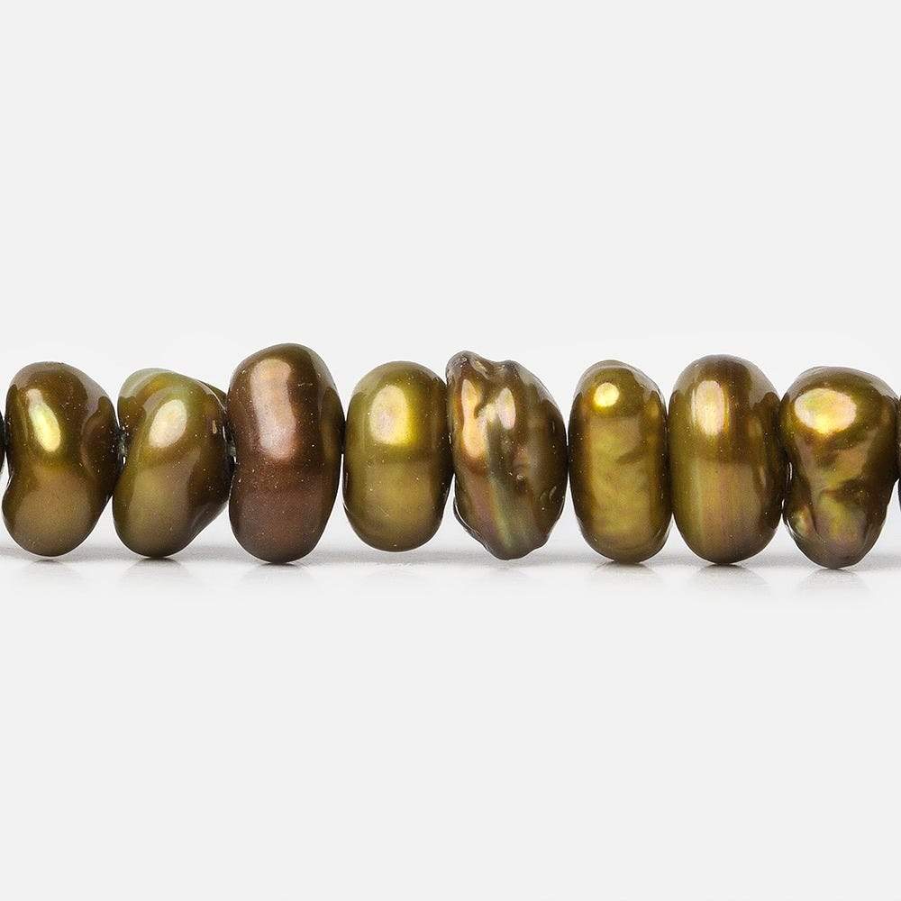 7mm Pea Green Center Drilled Keshi Freshwater Pearls 15 inch (ONLINE ORDER ONLY)
