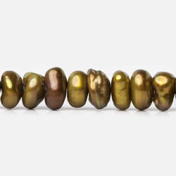 7mm Pea Green Center Drilled Keshi Freshwater Pearls 15 inch (ONLINE ORDER ONLY)