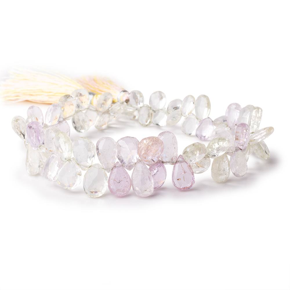 7x4-12x8mm Kunzite and Hiddenite Faceted Pear Beads 9 inch 58 pieces (ONLINE ORDER ONLY)