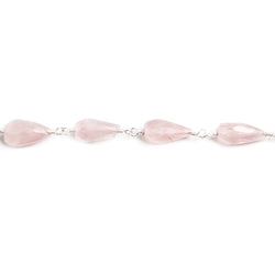 7x5-10x5mm Rose Quartz faceted tear drop Silver plated Chain by the foot 20pcs (ONLINE ORDER ONLY)