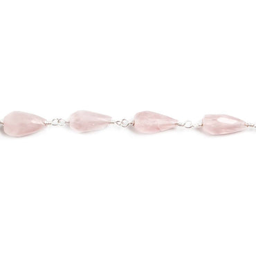 7x5-10x5mm Rose Quartz faceted tear drop Silver plated Chain by the foot 20pcs (ONLINE ORDER ONLY)