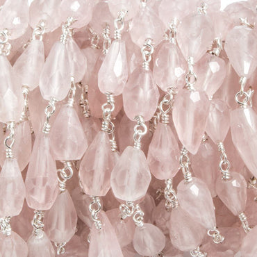 7x5-10x5mm Rose Quartz faceted tear drop Silver plated Chain by the foot 20pcs (ONLINE ORDER ONLY)