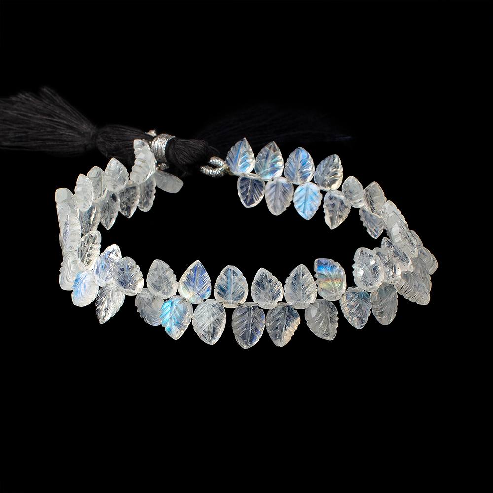 7x5-8.5x6mm Rainbow Moonstone hand carved leaf beads 8 inch 57 pieces AAA (ONLINE ORDER ONLY)
