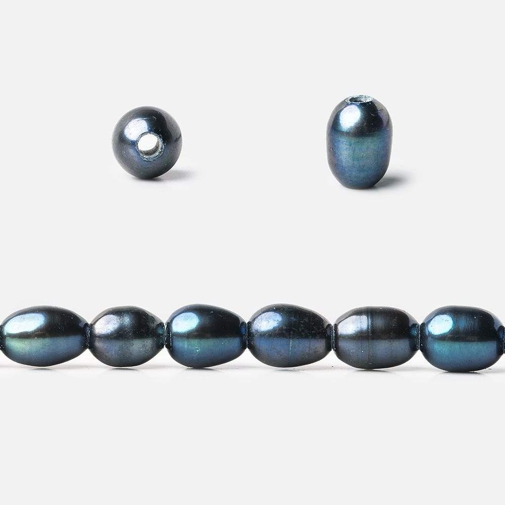 7x5mm-8x5mm Indigo Deep Blue Base Large Hole Oval Freshwater Pearls 15inch 48pcs (ONLINE ORDER ONLY)