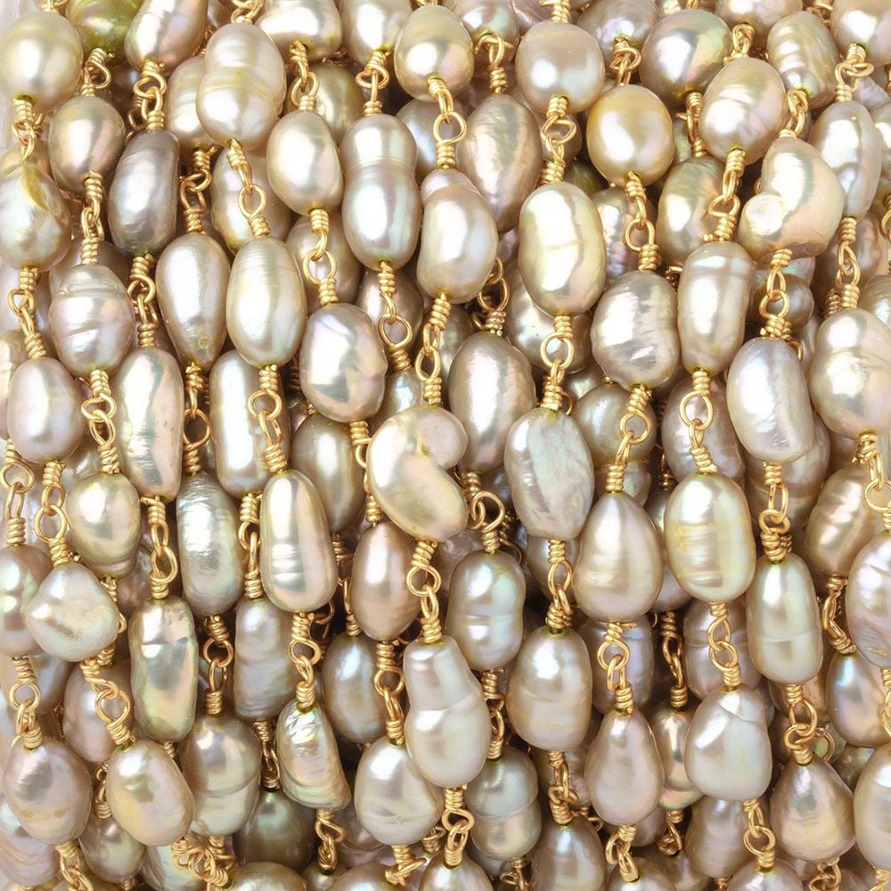 7x5-8x5mm Sage Green Baroque Pearls on Gold Plated Chain (ONLINE ORDER ONLY)