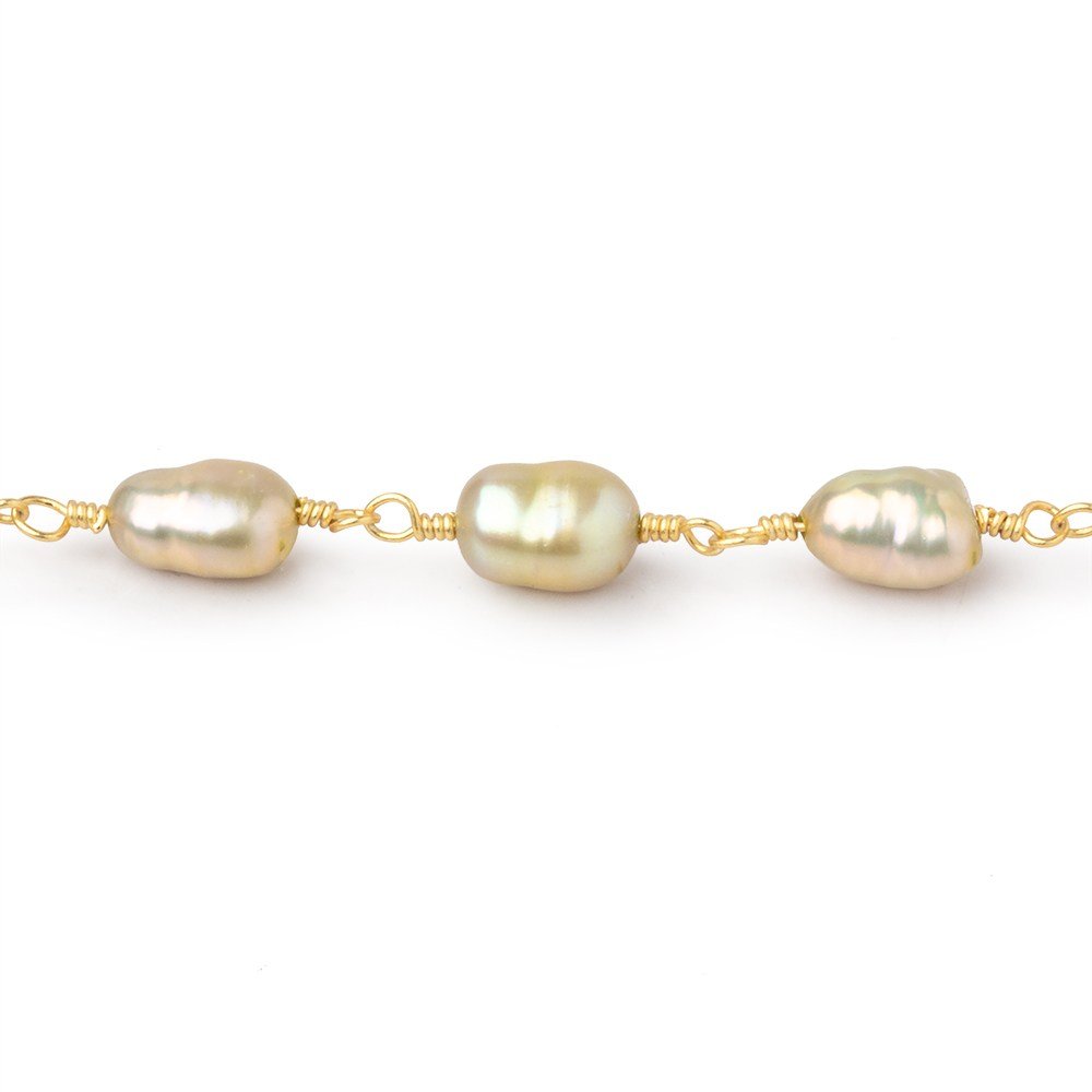 7x5-8x5mm Sage Green Baroque Pearls on Gold Plated Chain (ONLINE ORDER ONLY)