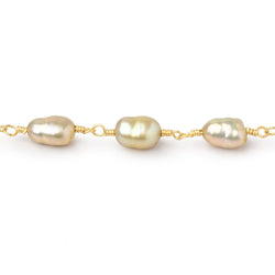 7x5-8x5mm Sage Green Baroque Pearls on Gold Plated Chain (ONLINE ORDER ONLY)
