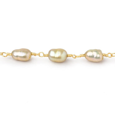 7x5-8x5mm Sage Green Baroque Pearls on Gold Plated Chain (ONLINE ORDER ONLY)