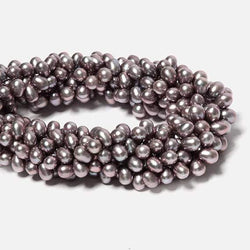 7x5-8x6mm Rose' Silver Top Drilled Oval Freshwater Pearl 16 inch 86 pieces (ONLINE ORDER ONLY)