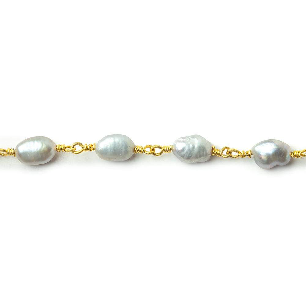 7x5-8x6mm Silver straight drill Baroque Freshwater Pearl Gold plated Chain (ONLINE ORDER ONLY)