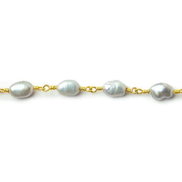 7x5-8x6mm Silver straight drill Baroque Freshwater Pearl Gold plated Chain (ONLINE ORDER ONLY)