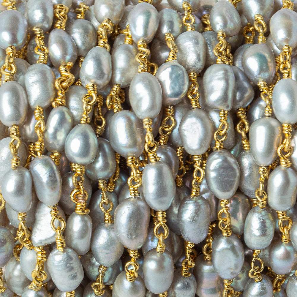 7x5-8x6mm Silver straight drill Baroque Freshwater Pearl Gold plated Chain (ONLINE ORDER ONLY)