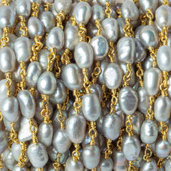 7x5-8x6mm Silver straight drill Baroque Freshwater Pearl Gold plated Chain (ONLINE ORDER ONLY)