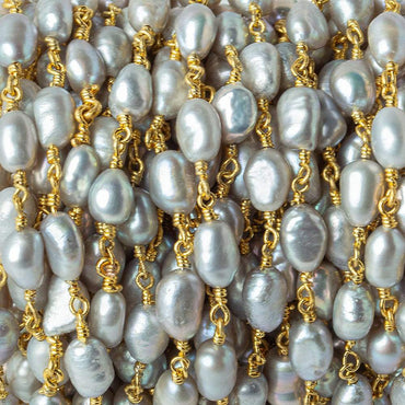 7x5-8x6mm Silver straight drill Baroque Freshwater Pearl Gold plated Chain (ONLINE ORDER ONLY)