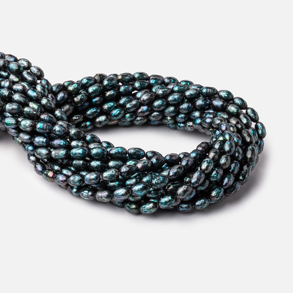 7x5-9x5.5mm Dark Teal Faceted Oval Freshwater Pearls 16 inch 45 pieces (ONLINE ORDER ONLY)