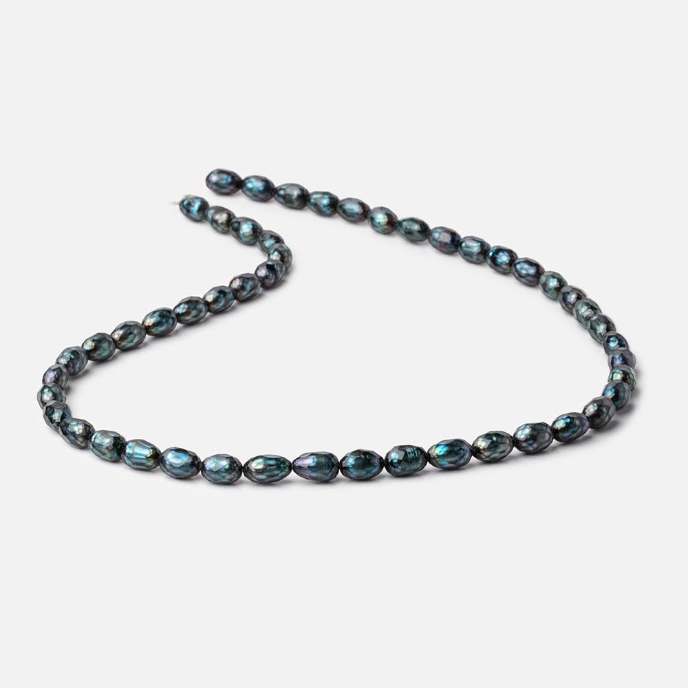 7x5-9x5.5mm Dark Teal Faceted Oval Freshwater Pearls 16 inch 45 pieces (ONLINE ORDER ONLY)