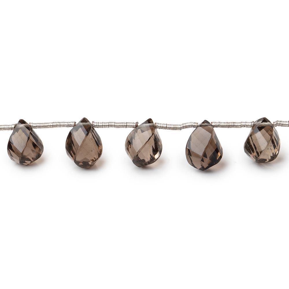 7x5-9x5mm Smoky Quartz Top Drilled Faceted Twist Beads 8 inch 17 pieces (ONLINE ORDER ONLY)
