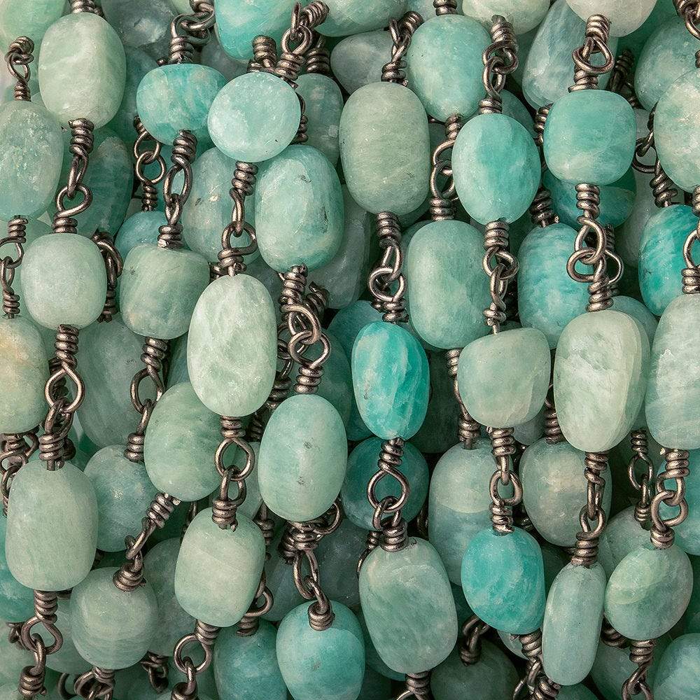 7x5-9x6mm Matte Amazonite plain nugget Black Gold plated Chain by the foot (ONLINE ORDER ONLY)