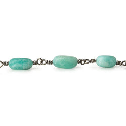7x5-9x6mm Matte Amazonite plain nugget Black Gold plated Chain by the foot (ONLINE ORDER ONLY)