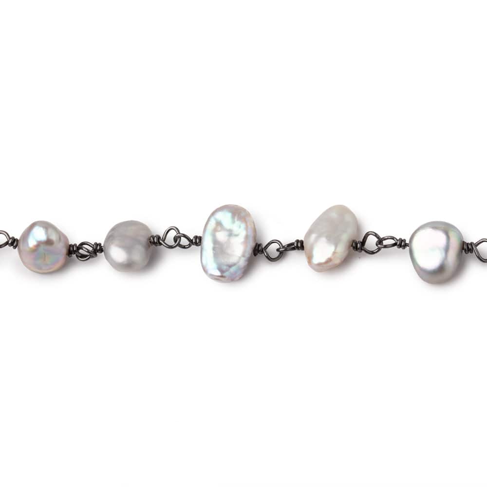 7x5-9x7mm Silver Keshi Pearls on Black Gold over .925 Silver Chain (ONLINE ORDER ONLY)