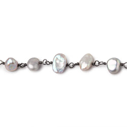 7x5-9x7mm Silver Keshi Pearls on Black Gold over .925 Silver Chain (ONLINE ORDER ONLY)