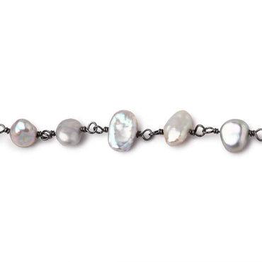 7x5-9x7mm Silver Keshi Pearls on Black Gold over .925 Silver Chain (ONLINE ORDER ONLY)