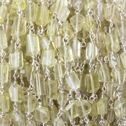 7x5mm Lemon Quartz faceted nugget .925 Silver Chain by the foot 22 pieces (ONLINE ORDER ONLY)