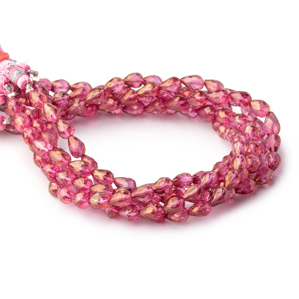 7x5mm Mystic Pink Topaz straight drilled faceted tear drops 9 inch 30 beads AA (ONLINE ORDER ONLY)