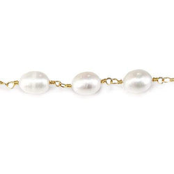 7x5mm Off White Baroque Freshwater Pearl Gold plated Chain by the foot (ONLINE ORDER ONLY)