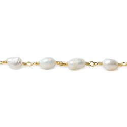 7x5mm Off White Baroque Freshwater Pearl Gold plated Chain by the foot (ONLINE ORDER ONLY)