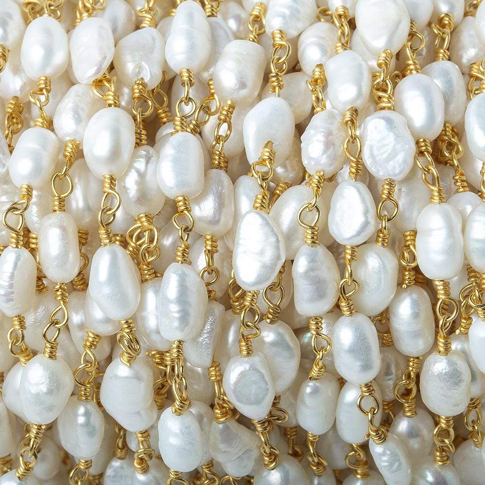 7x5mm Off White Baroque Freshwater Pearl Gold plated Chain by the foot (ONLINE ORDER ONLY)