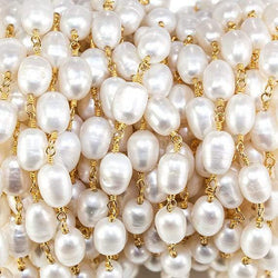 7x5mm Off White Baroque Freshwater Pearl Gold plated Chain by the foot (ONLINE ORDER ONLY)