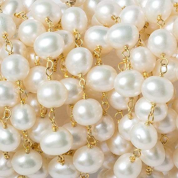 7x5mm Off White Freshwater Pearl Gold plated Chain by the foot 30 beads (ONLINE ORDER ONLY)