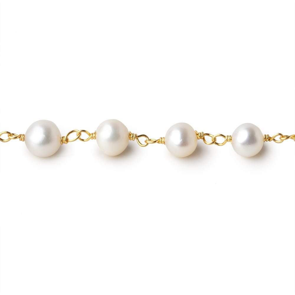 7x5mm Off White Side Drilled Oval Pearl Vermeil Chain by the foot 28 pieces (ONLINE ORDER ONLY)