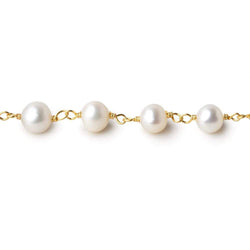 7x5mm Off White Side Drilled Oval Pearl Vermeil Chain by the foot 28 pieces (ONLINE ORDER ONLY)